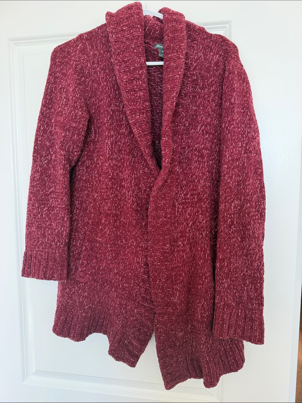 Cozy Open-Front Shawl Collar Sweater Cardigan - Red